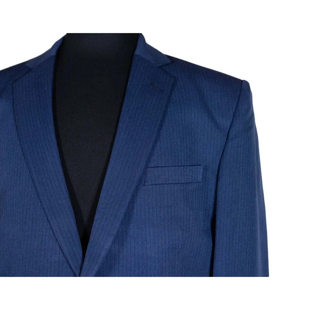 Mens Blazer Blue Striped 100% Cotton Casual Formal Jacket Wedding Sport Coat 42R - Picture 3 of 7